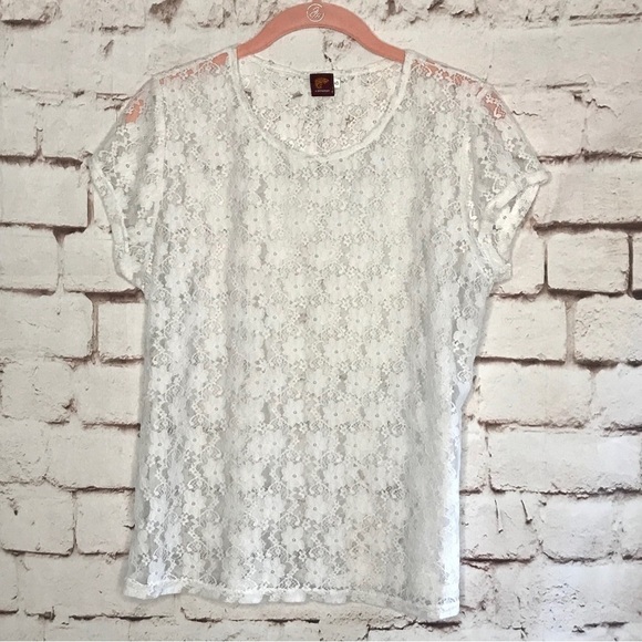 CAMELEON White lace sheer cap sleeve blouse Size Medium Large - Picture 3 of 15
